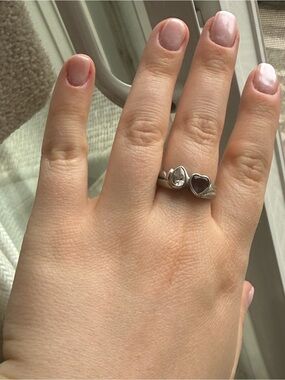 Sterling Silver 925 Heart Ring with Dark Purple Glass and Teardrop Vtg